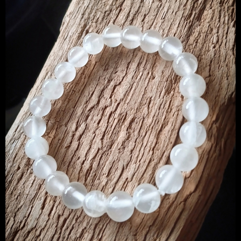🖤 Selenite Handmade Stone Stretch Bracelet Healing Crystals Metaphysical